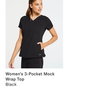 Jaanuu Women's 3-Pocket Mock Wrap Top XXS Black